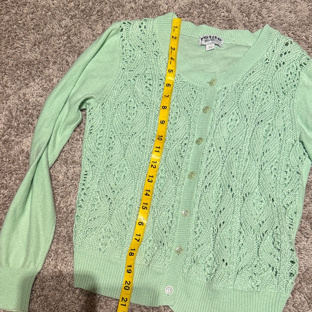 Petite Studio Mint Green Openwork Button-Up Cardigan / AA7 - Picture 4 of 5